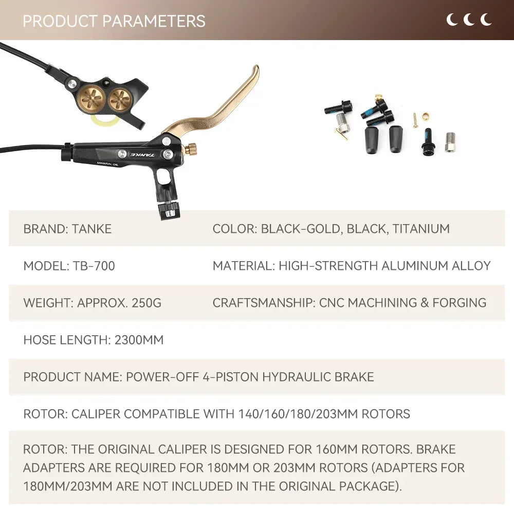 E-Bike MTB 4 Piston Hydraulic Disc Brake Set