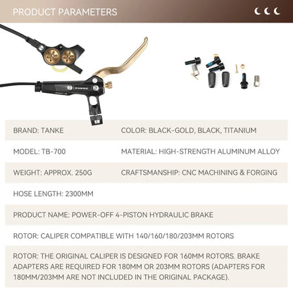 E-Bike MTB 4 Piston Hydraulic Disc Brake Set