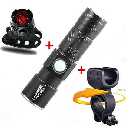 ZK30 3 In1 8000 Lumen Bike Bicycle Light USB Rechargeable LED Waterproof Super Bright Zoom Headlight Rear Light MTB Bike Light