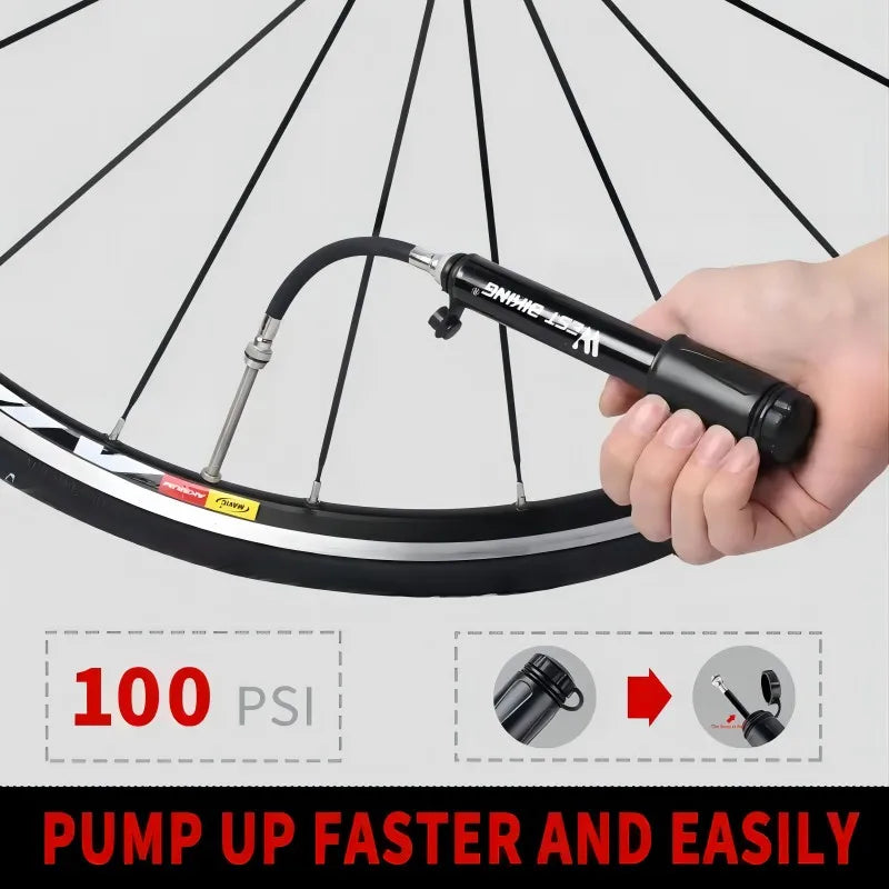WEST BIKING Mini Aluminum Alloy Bicycle Hand Air Pump, Tire Inflator, Schrader Presta Valve, MTB Road Cycling Pump, 100Psi