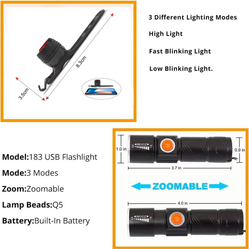 ZK30 3 In1 8000 Lumen Bike Bicycle Light USB Rechargeable LED Waterproof Super Bright Zoom Headlight Rear Light MTB Bike Light